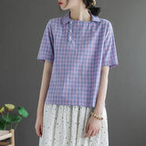 Shirts Women Summer Casual Plaid Tops New 2020 Korean Style Turn-down Collar Female Vintage Blouse High Quality