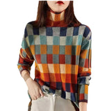 Color Chessboard Wool Knitwear Autumn And Winter New High-Collar Lazy Thin Wearing Tattoo Sweater