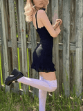 Frill Trim Tie Strap Mini Dress- Outfit