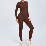 Zingj Zipper Long Sleeve Nude Yoga Jumpsuit Women Wear Fitness Sports Pants Tights-Outfit