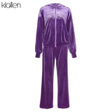 Autumn Fashion Letter Diamond Hooded Zipper Coat and Wide Leg Pants Two Piece Set For Women Casual Loose Streetwear