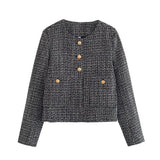 2025 New Women's Casual Single-Clip Round-Neck Long Sleeve Loose Texture Short Small Fragrant
