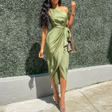Long Irregular Mid Waist Shoulder Belt Slim Satin