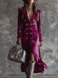 Dress 2025 New Women's Suit And Collar Temperament British Style Double Buckle Body Gold Velvet