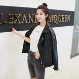 Zingj Spring And Autumn New Korean Version Of Women PU Leather Female Short Loose Small Coat Motorcycle Suit Leather