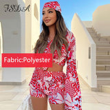 2021 Summer Print Long Sleeve Blouses Top Shirts Women And Mini Shorts Set Casual Three Piece Sets Party Sexy