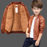 Arrived Boys Coats Autumn Winter Fashion Korean Children's Plus Velvet Warming Cotton PU Leather Jacket For 1-11Y Kids