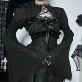 Trend Party Slim Horn Design Blouse Girl Dark Goth Bow Lace