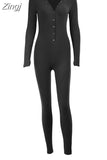 V-neck Button Sexy Rompers Woman Long Sleeve Slim Bodycon Casual Sporty Jumpsuit Autumn Letter Embroidery