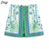 Women Vintage Position Court Floral Print Split Mini Skirt Faldas Mujer Female Side Zipper Casual A Line Vestidos