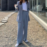 Zingj Vintage Suit Women's Blazer High Waist Straight Leg Trousers Women's Two-Piece Set-Outfit