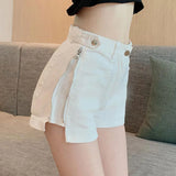 Summer Women Denim Shorts High Waist Jeans Fur-Lined Button Pockets Shorts Slim Fashion Zipper Wide Leg