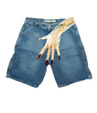 Zingj New Hip-Hop Funny One-Hand Pattern Printed Denim Shorts Men's High Street Fashion And Leisure 211-0-Outfit
