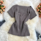 Zingj Spice Sister Wind Short T Shirt Short Sleeve Design Sense Small Square Collar Machine Dew Collarbone Crop Sweater Jacket
