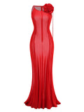 Explosion Women's Clothing 2025 Spring And Summer New Sexy Tight Dress Mesh Three-Dimensional Flower Dress