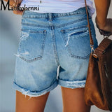 All Match Blue Women Slim Hole Denim Shorts Fashion Casual Summer New Denim Shorts Sexy Solid Color Wash Streetwear