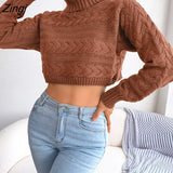 Fashion Twist Knit Sweater for Women Summer Pullovers 2022 New Casual Full Sleeve Turtleneck Skinny Short Crop