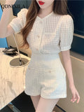 Summer Women's Shorts Suit Casual Fashion Ladies Wind Short Puff Sleeve Top and High Waist Slim Wide Leg Shorts 2 Piece