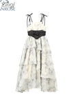 Women's Dress Vintage Korean Style Harajuku Kawaii Spaghetti Strap Floral Print One Piece Midi Dress Frocks 2023 Summer