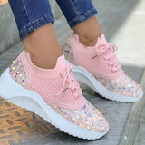 Zingj Flying Knit Breathable Lace-Up Single Shoes Women's Knit Platform Color Low Top Shoes