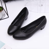 Zingj Shoes Female Flat Professional Shallow Round Heels Low Heel Black Shoes Large Size Code Sheet- Outfit