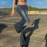 Style Harajuku Hot Mom Denim Jeans Y2K Grunge Vintage Low Waisted Pockets Skinny Flare Pants 2000s Retro Cargo