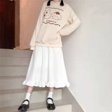 Ruffle White Long Skirts Cute Elegant Patchwork A-Line Midi Skirt Women Summer Japanese Soft Girl Preppy Style