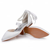 Cm Flat Tip Hollow Sandals Low Heel White Ribbon Wedding Dress