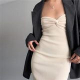 Knit Twisted Tube Midi Dress-Outfit