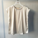 2021 Woman Elegant Satin Tops Sleeveless Tanks Back Zipper Office Ladies Imitation silk