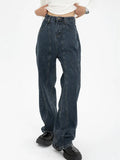 Blue Womens Jeans High Waist Vintage Straight Baggy Denim Pants Streetwear American Style Fashion Wide Leg Denim