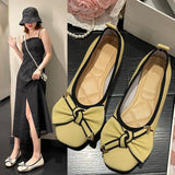 Fragrant Wind Bow Light Mouth Single Shoes Women 2025 Spring And Summer New Flat Sole Pedal Bean Shoes Large Size Women's