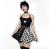 Dark Fashion Thousand Bird Plaid Spliced Skirt 2024 Summer French High Waist