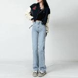 4 Color Streetwear Women's Pants High Waist Jeans Girls Wide Leg Trousers Female Jean Femme Denim Bagge Mom Jeans