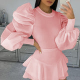 OL Women Ladies Long Puff Sleeve Blouse Spring Fall Fashion Elegant Shirts Top Solid Color Female Mujeres Blusas