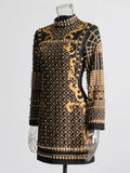 French Retro High-End Dress 2025 New Fashion Heavy Industry Design Waist Thin Print Beads