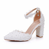Cm White Lace Tip Coarse Sandals Wedding Dress Shoes Spring And Autumn Coarse Tips Sandals White Wedding