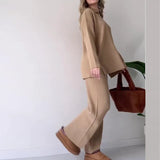 Zingj 2023 New Solid Color Fashion Lapel Loose Casual Sweater Two Sets Of Women-Outfit