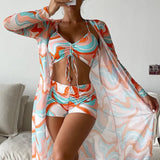 2025 New Women's Three-Piece Bikini Mesh Hooded Jersey With Fashion Anti-Smni