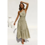 Zingj And Summer 2023 New Single Shoulder Knot Solid Color Fresh And Sweet Long Dress