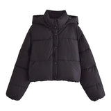 Chic Loose Hooded Cotton Jacket Jacket Autumn Zipper Warm Jacket Small Casual Simple