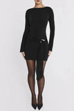 Long Sleeve Draped Bodycon Mini Dress- Outfit