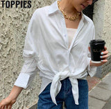 Fashion Asymmetry shirts White Cotton Linen tops blouses long sleeve khaki shirts drawstring waist oversized tops