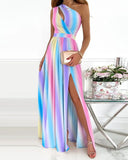 Slant Shoulder Hollow-out Elegant Other Commuter Gradient Color High Long