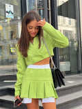 Cropped Blazer And Pleated Mini Skirt Set-Outfit