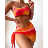 2025 Tie-Dye Bikini Women's Three-Piece Mesh Dress Split Bikini