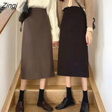Women Simple Casual Empire Lady Fashion Korean Style Streetwear Split Midi Bottom Students Spring Female Popular Chic