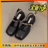 Sense Of Color Square Mary Treasure Shoes Coarse Heel Head Sandals Retro Commuter Buckle Back Empty Women Singles