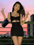 Dress Women's Clothes Spaghetti Strap Hollow Out Sleeveless Slim Sheath Spring Summer Mini Dress Lady Casual Mujer