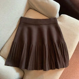 Knitted Pleated High-Waisted Mini Skirt- Outfit